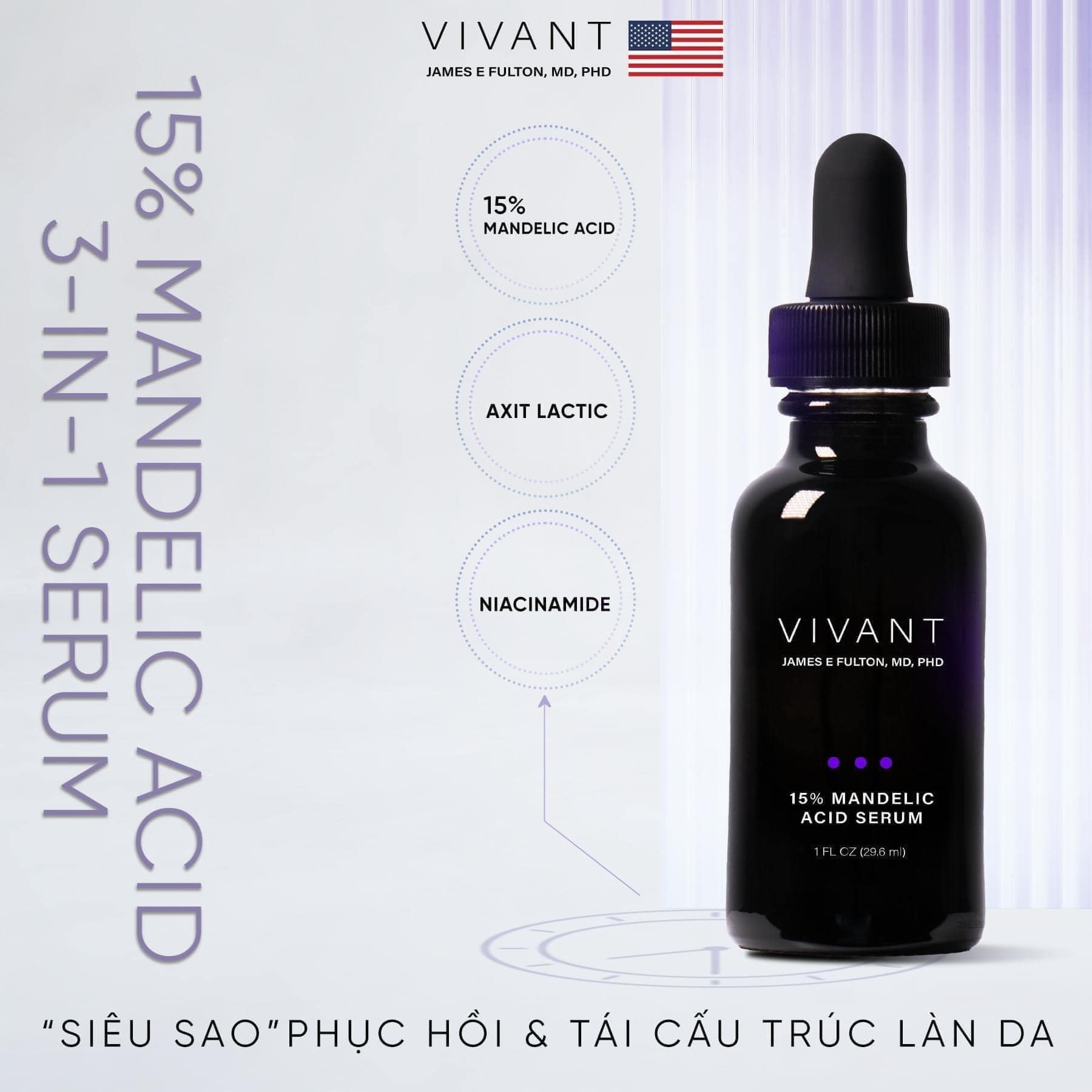 Serum Hỗ Trợ Cải Thiện Mụn, Làm Đều Màu Da Vivant 15% Mandelic Acid