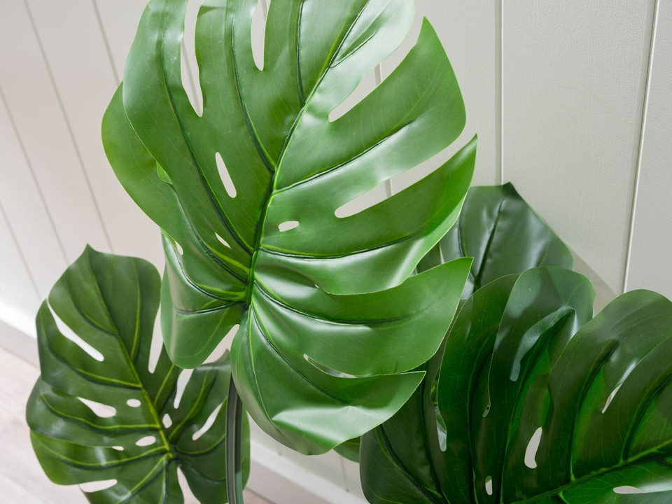 Cây giả – Cây trầu bà lá xẻ nam mỹ monstera giả – Chậu gồm 3 nhánh 18 lá – Cao 130 cm – Cây lá rùa, lá rách – Cây nội thất giả, hoa lụa trang trí decor