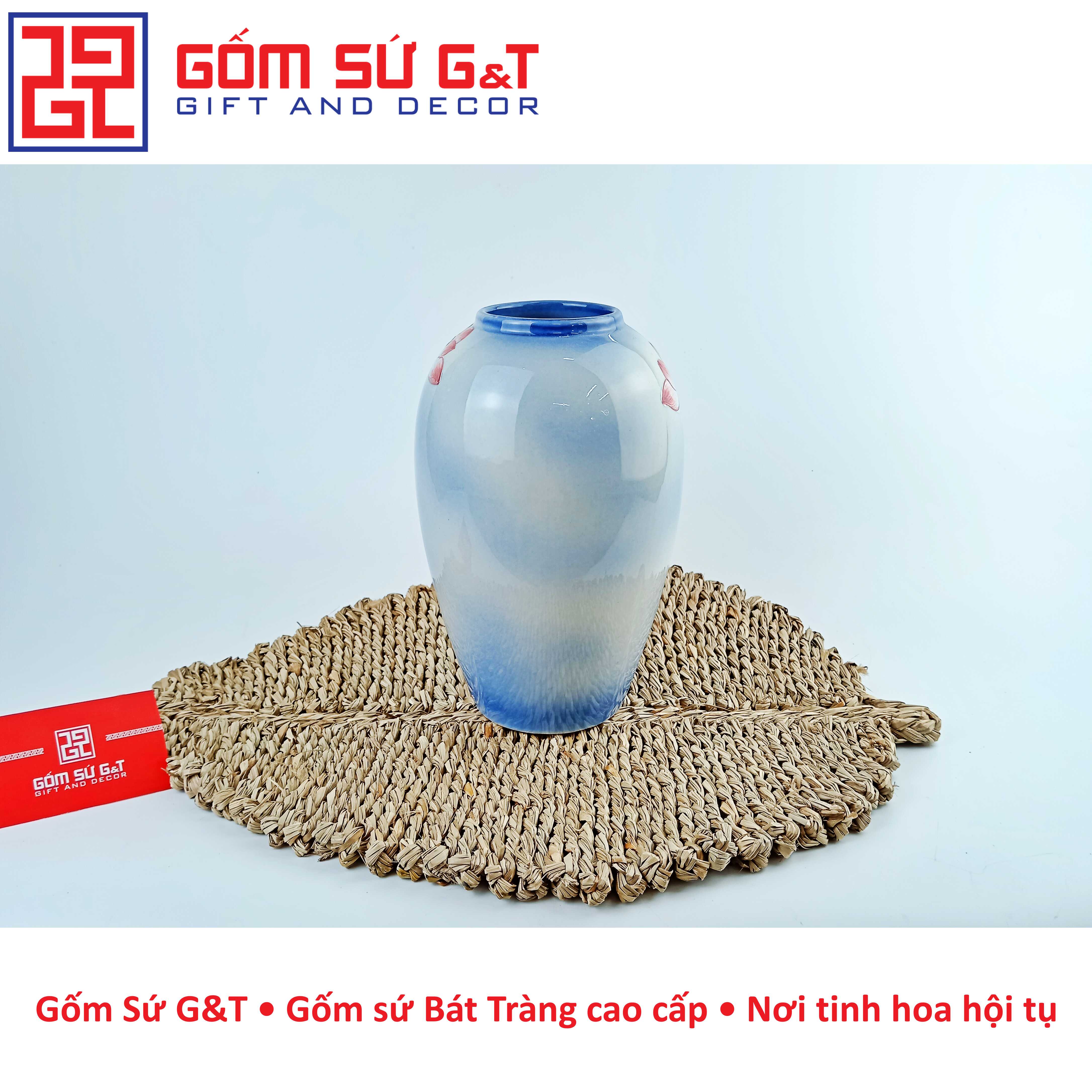 Lọ hoa dáng bom vẽ sen chuồn Gốm Sứ G&amp;T