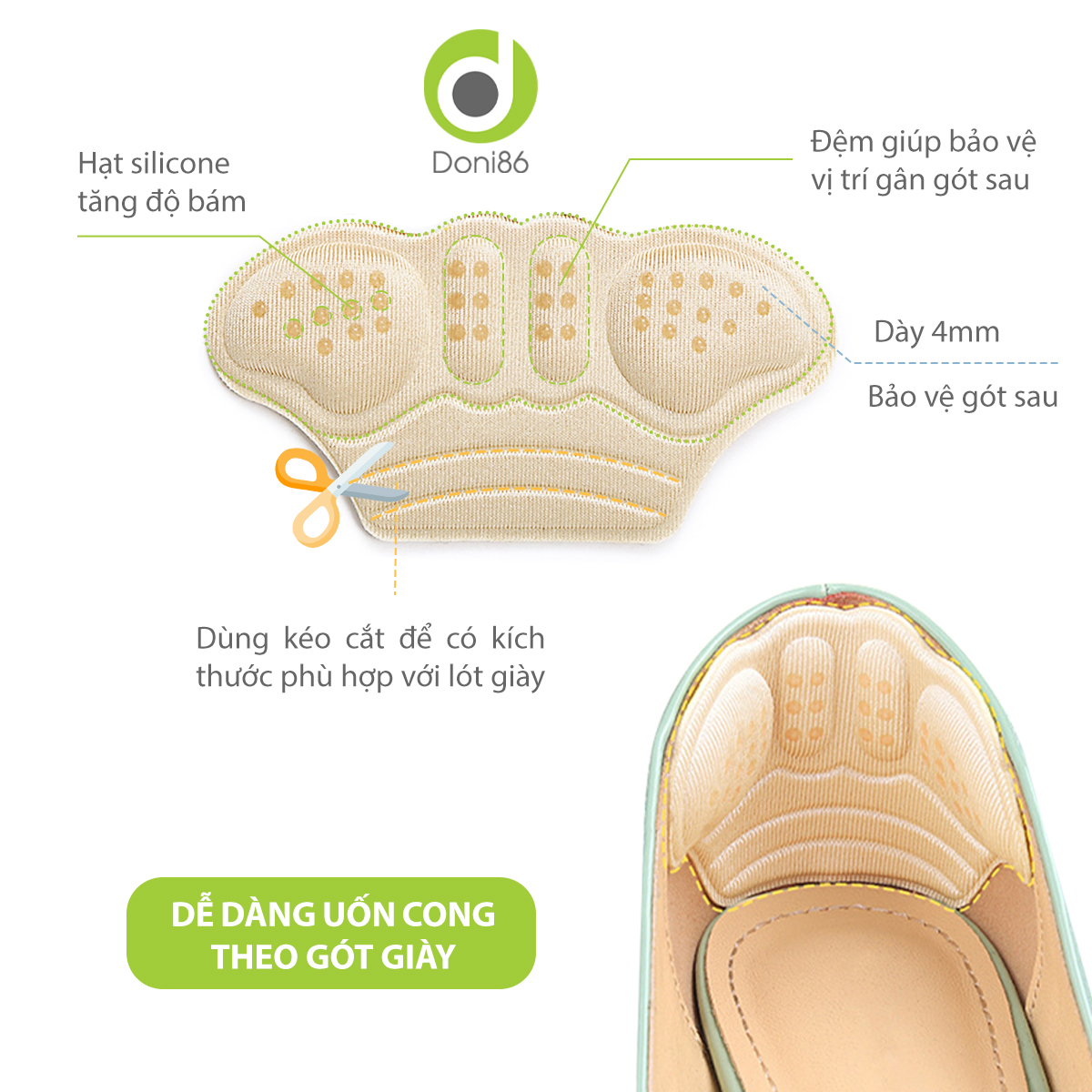 Combo 2 cặp lót giày cao gót hình cánh bướm giúp giảm size, chống trầy da, tuột gót - Doni - DOPK275