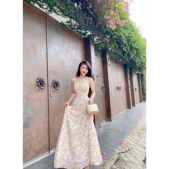 Đầm maxi cột nơ lưng đi biển xinh yêu chất voan hoa có lót và sẵn bra ngực TRIPBLE T DRESS - size M/L - MT1