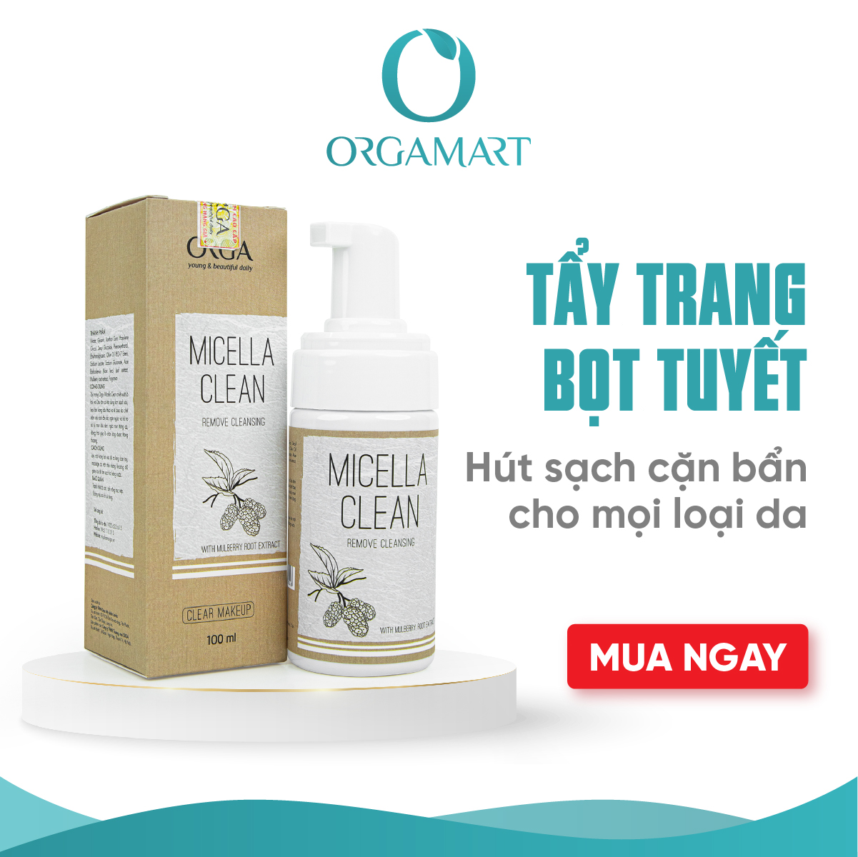 Tẩy Trang Bọt Tuyết Le'Orga - 2 in 1 Nước Làm Sạch Và ngừa mụn Cho Da Dầu, Mụn, Nhạy Cảm 100ml