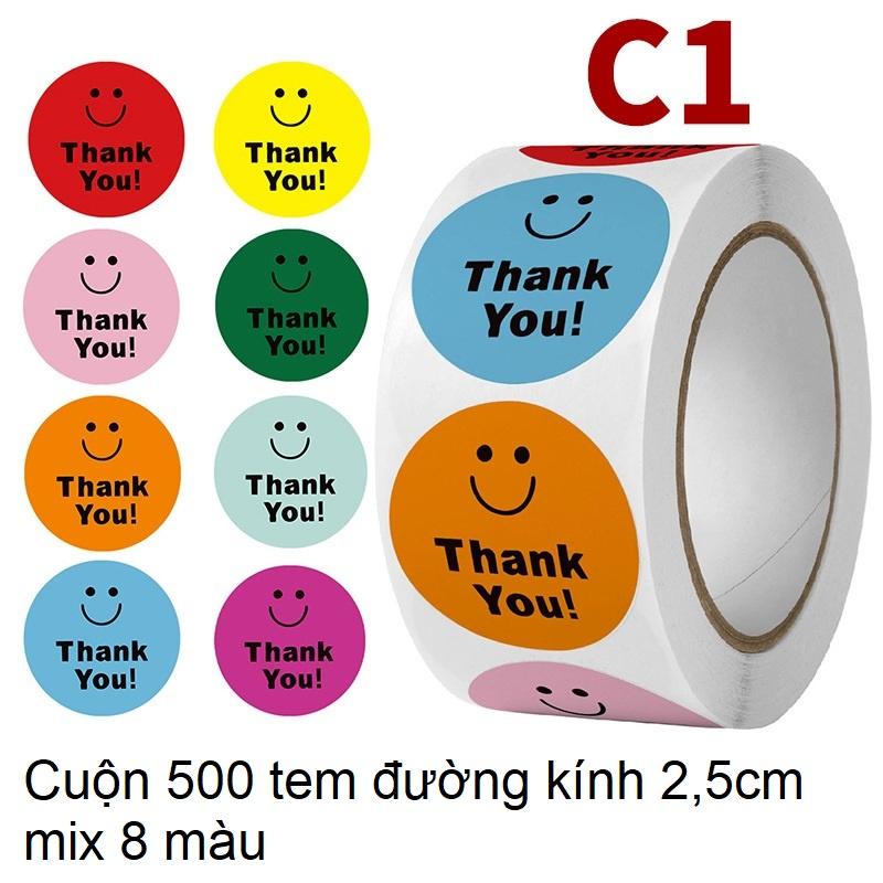 Cuộn 500 tem Sticker Thank you in màu tự dính - Tem cảm ơn siêu dễ thương