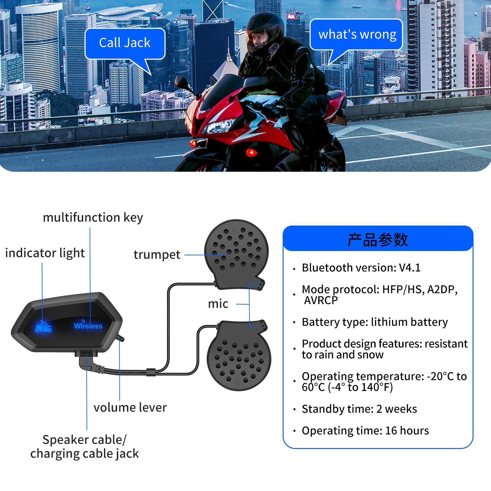 Motorcycle Bluetooth Headset Waterproof Connect to Interphone for Helmets Snowboarding