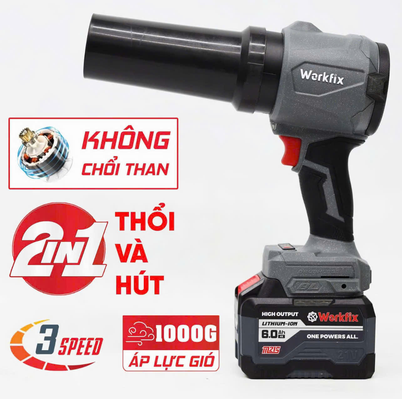 Máy Thổi Phản Lực Pin WF WF-PL1000G, Lực Thổi Lớn 1000g, 3 Tốc Độ - 2 Chức Năng Vừa Hút Vừa Thổi
