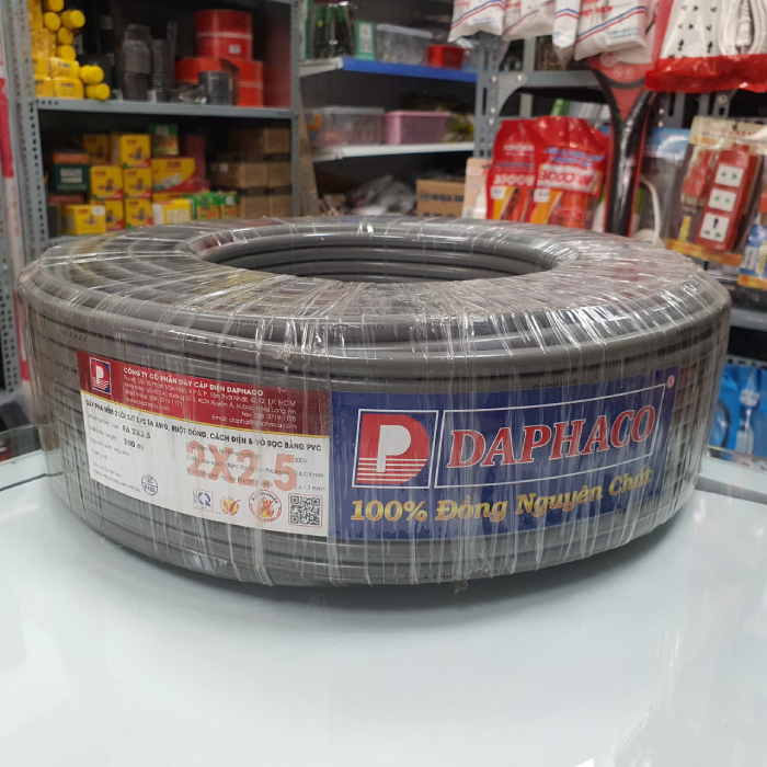 Dây điện 2 ruột tròn 2 lớp FA 2x1.0, FA 2x1.5, FA 2x2.5 vỏ xám Daphaco