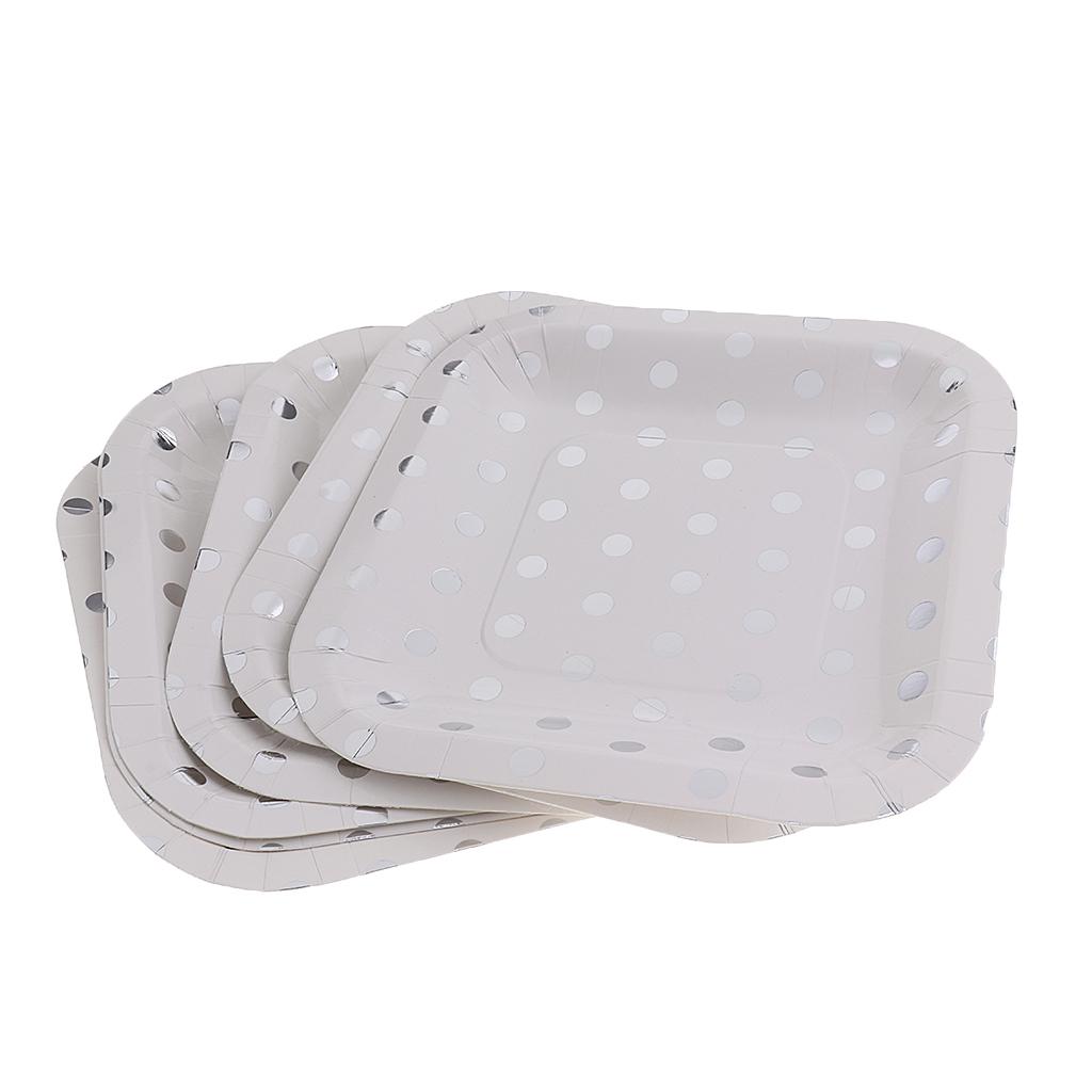 5x6 Shiny Silver Polka Dots Paper Plates Party Disposable Tableware Decoration
