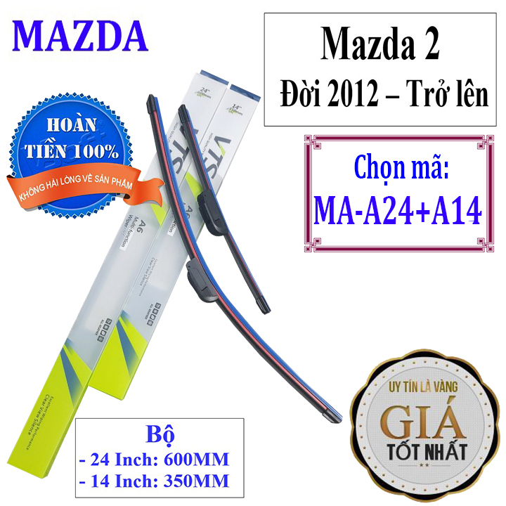 Bộ 2 thanh gạt nước mưa ô tô Nano xương mềm cao cấp dành cho xe Mazda