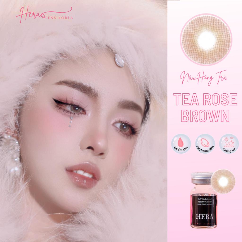 Kính Áp Tròng Hera Nâu Hồng Trà 0 - 6 Độ TEA ROSE BROWN Nhập Khẩu Hàn Quốc Lens Cận 6 Tháng