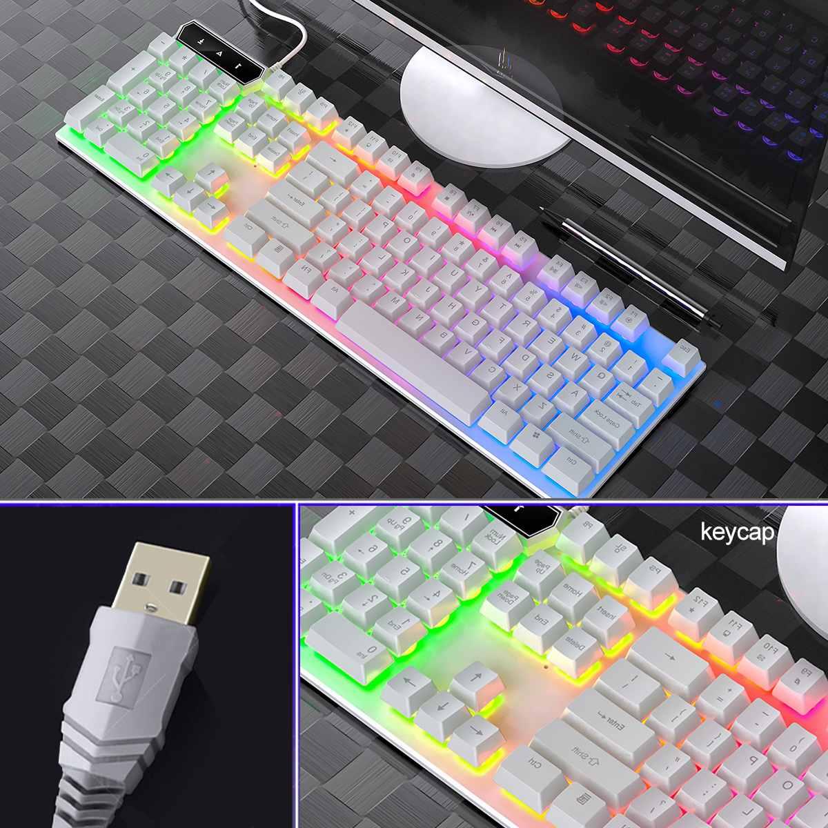 Đèn Nền LED Nhiều Màu Sắc USB Bàn Phím Cơ Gaming Chuột 3200DPI 6 Nút Thiết Game Thủ Máy Tính Dành Cho Máy Tính Laptop