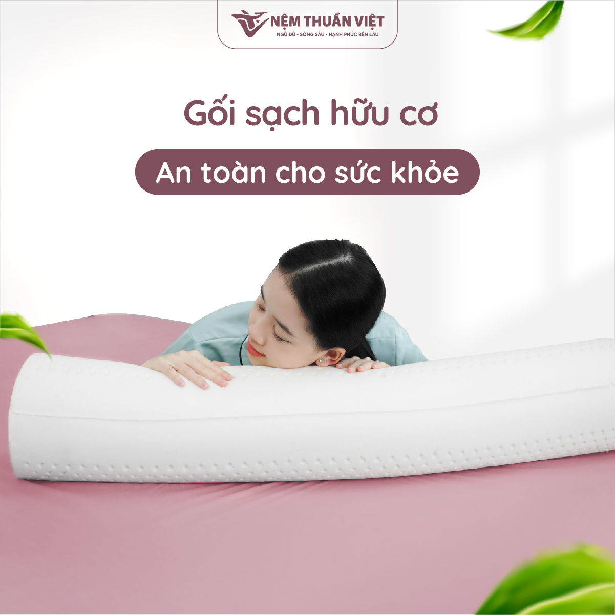 Gối Ôm Cao Su Thiên Nhiên Thuần Việt - Siêu Êm Ái, Kháng Khuẩn, Kháng Nấm Mốc - KT 20x100cm