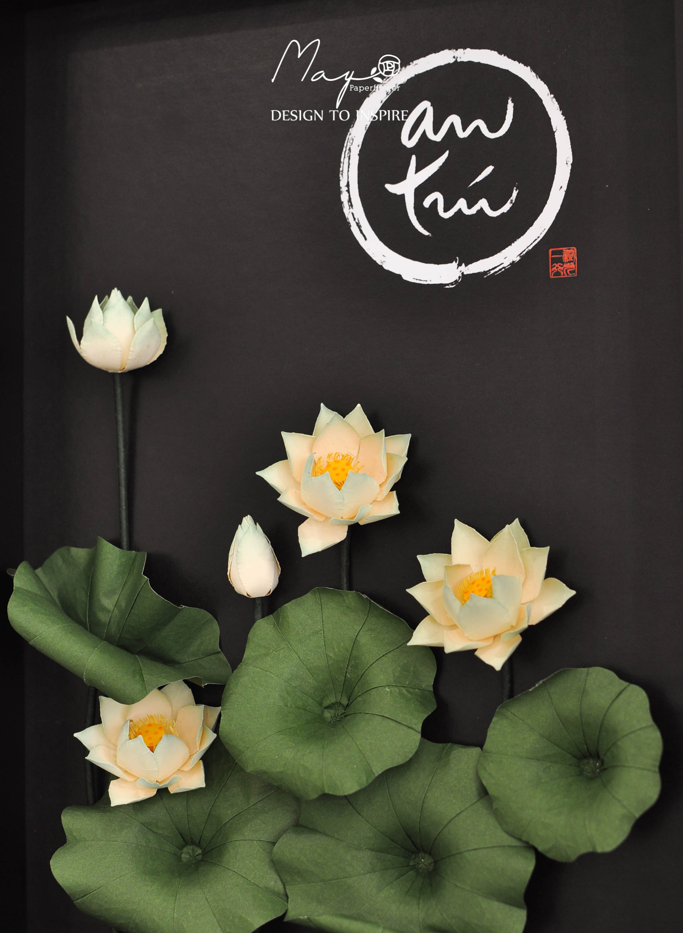 Tranh hoa giấy handmade trang trí cao cấp VIETNAM LOTUS "An Trú" 30x40cm - Maypaperflower Hoa giấy nghệ thuật