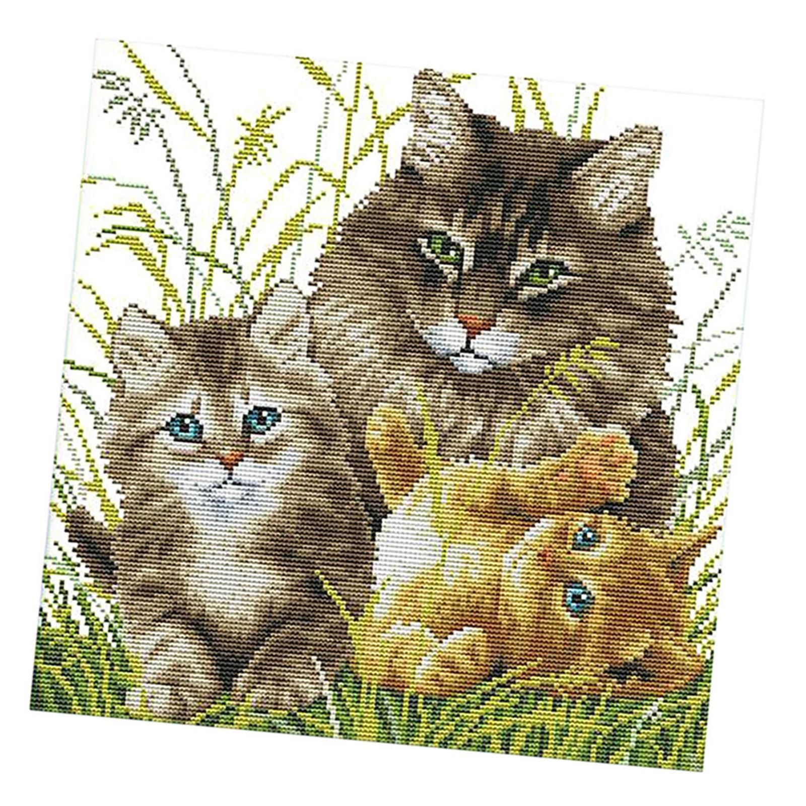Stamped Cross Stitch Kits Printed Cat Family Pattern 14CT Embroidery Crafts