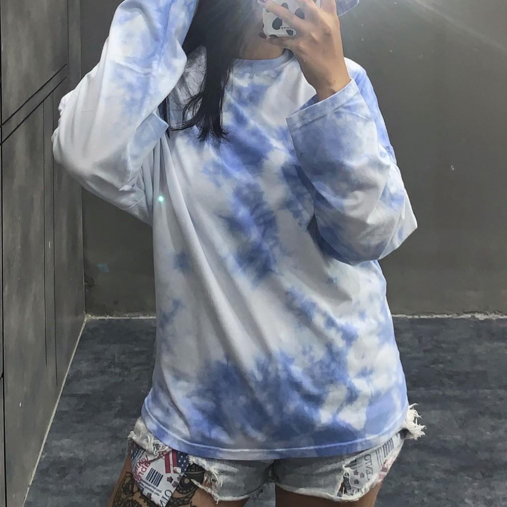 Áo tay dài loang xanh trơn