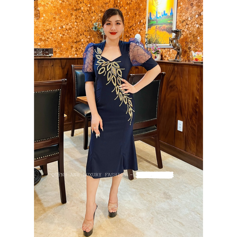 Đầm Body Nữ Hoàng Phối Lưới Đính Đá