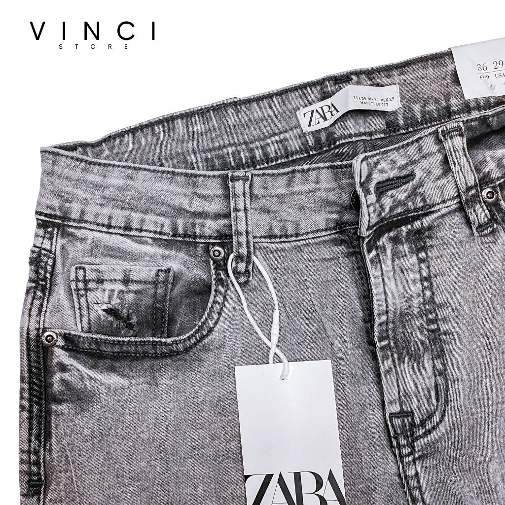 Quần Jean Nam ZR Xám Rách Skinny Ống Ôm Vnxk Co Dãn