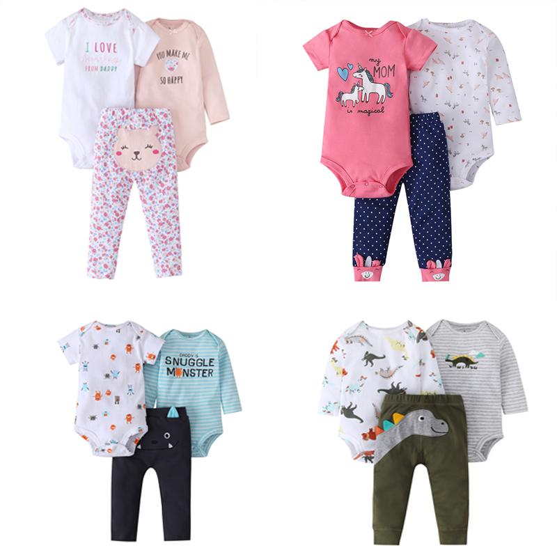 Quần Áo Bé Gái Hoạt Hình Kỳ Lân Romper Áo Liền Quần Đùi + Áo Tay Dài Bodysuit + Quần 2021 Sơ Sinh Bé Trai Cách Mặc Quần Áo Cho Trẻ Sơ Sinh Mới Sinh Em Bé bộ Đồ Mùa Hè