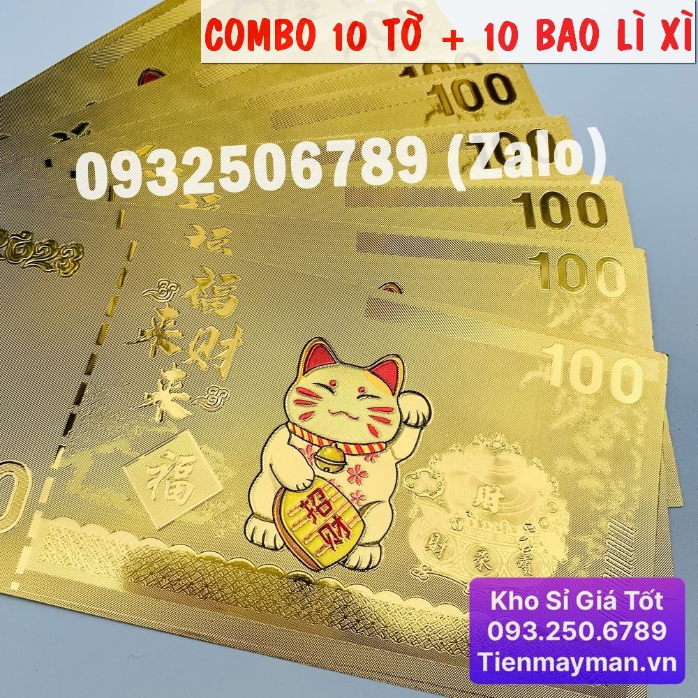 [GIÁ SỈ] COMBO 10 - Tờ Tiền Macao 100 Hình Con Mèo Mạ Plastics Vàng - Quà tặng ý nghĩa Tết Quý Mão - MẪU 1 - NELI