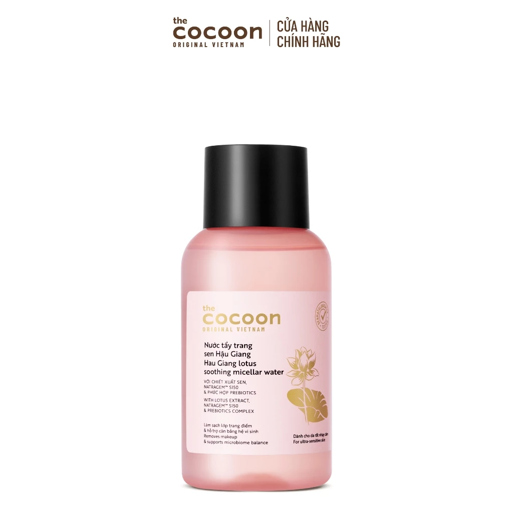 Nước Tẩy Trang Sen Hậu Giang Sạch Bụi Siêu Mịn PM1.0, Có Prebiotics Dịu Êm Cho Da Rất Nhạy Cảm Cocoon 140ml
