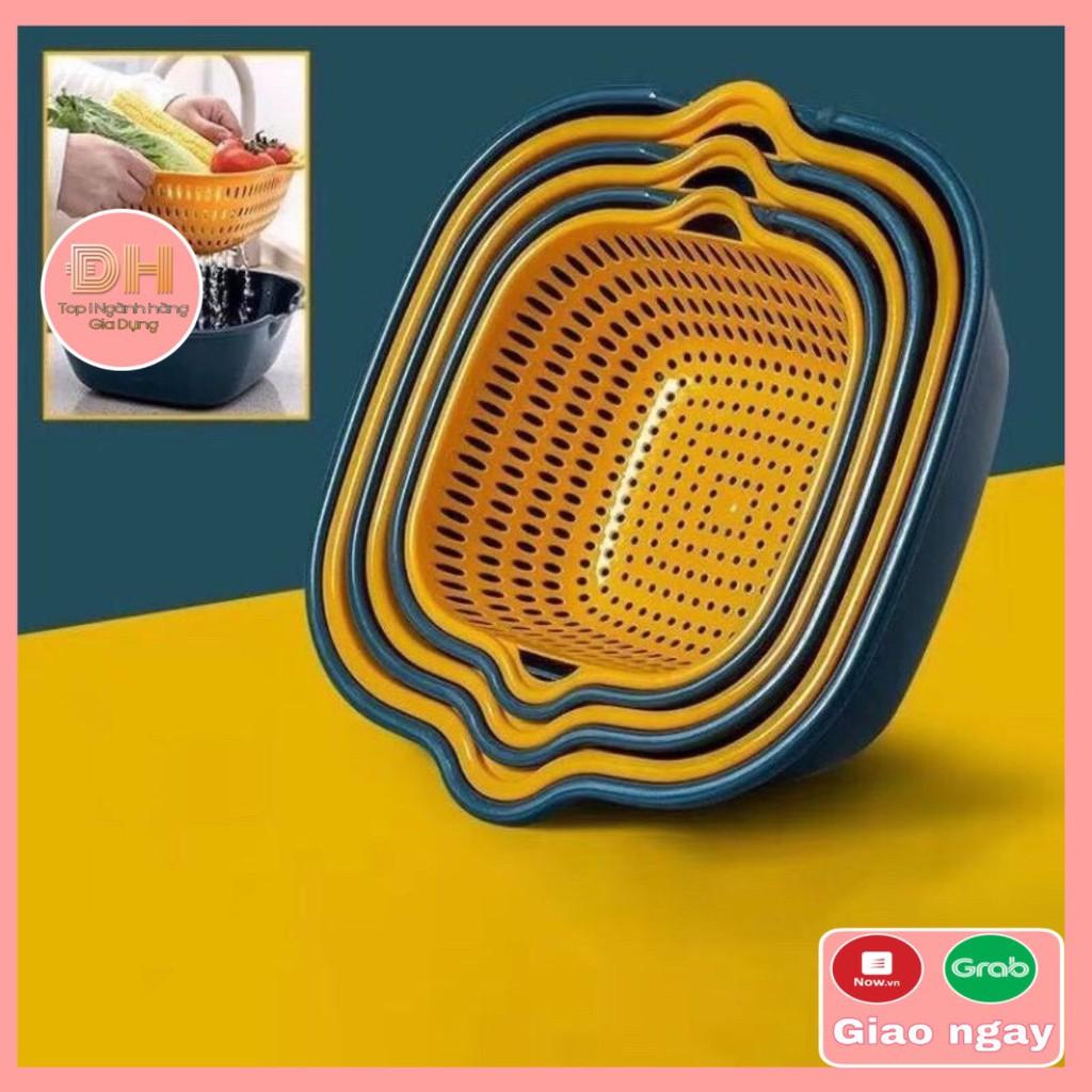 Combo rổ 6 món rổ nhựa 3 rổ và 3 chậu ráo nước cao cấp tiện lợi - Đồ Gia Dụng DH