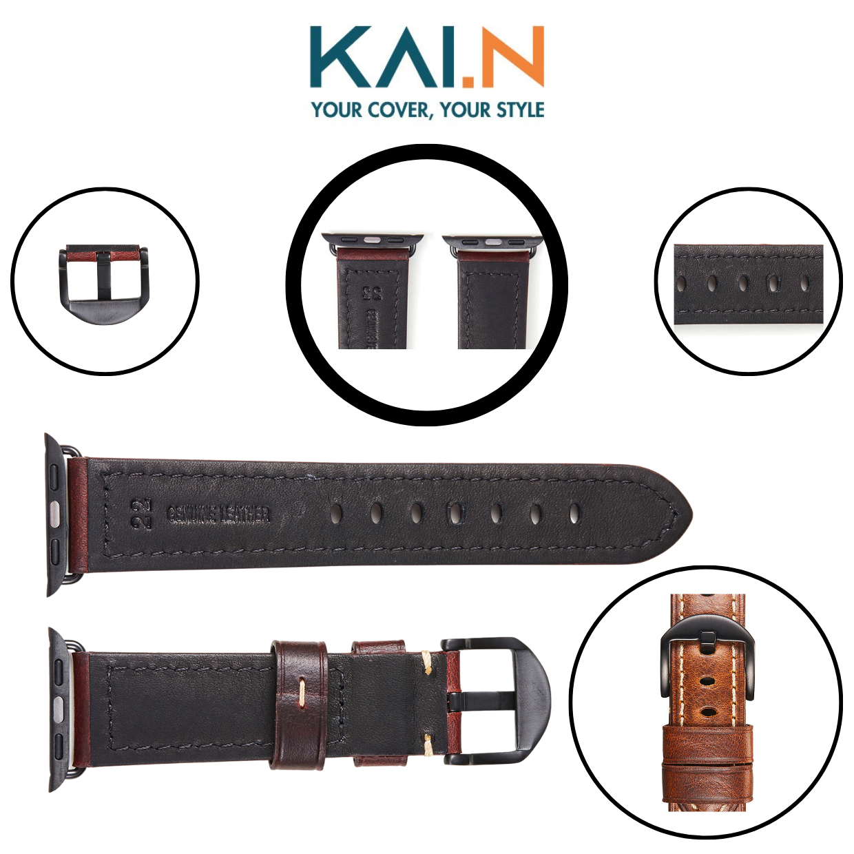 Dây Da Sáp Dầu Kai.N Dành Cho Apple Watch Ultra / Apple Watch Series 1-8/SE/SE2022, Kai.N Classic Italia Leather - Hàng Chính Hãng