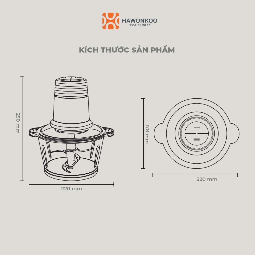 Máy xay thịt HAWONKOO MCH-200 300W Dung tích 1800ml Hàng Chính Hãng Bảo Hành 12 Tháng - Thương Hiệu Hàn Quốc