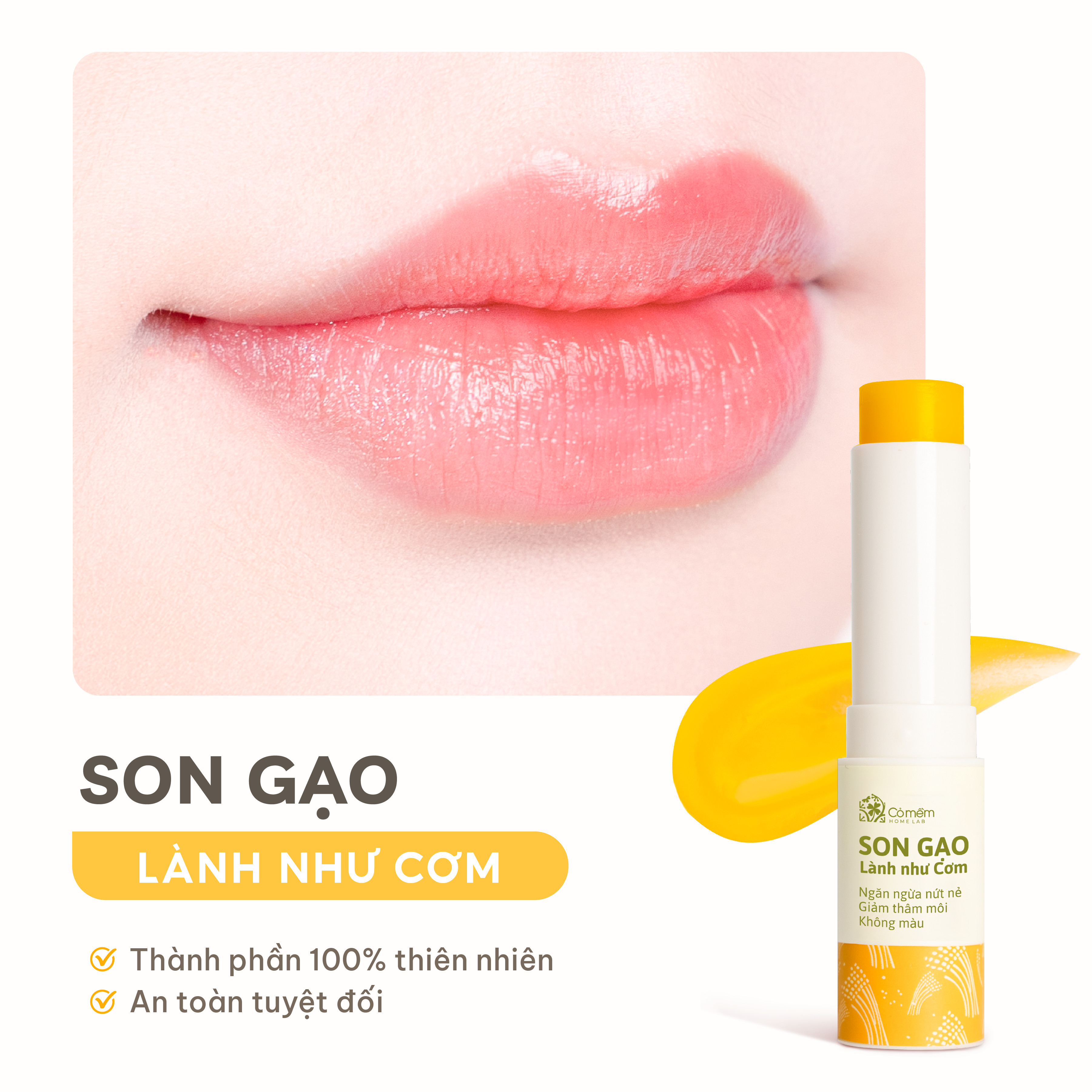 Bộ Chăm Sóc Môi Mềm - Combo Son Môi Hồng Gồm Son Dưỡng Mềm Môi + Son Lụa Không Chì+ Tẩy Da Chết Môi) Cỏ Mềm