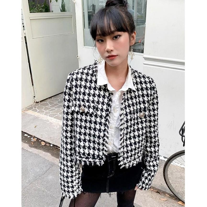 Áo khoác tweed croptop caro tingoan LOVE POEM JACKET/CR V2