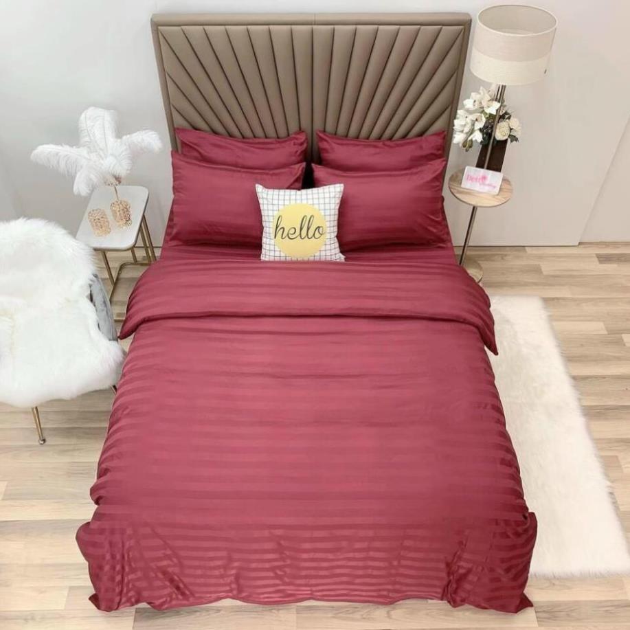 Bộ chăn ga gối Cotton 3F Nhà Nhím Chăn ga gối kẻ sọc khách sạn cao cấp