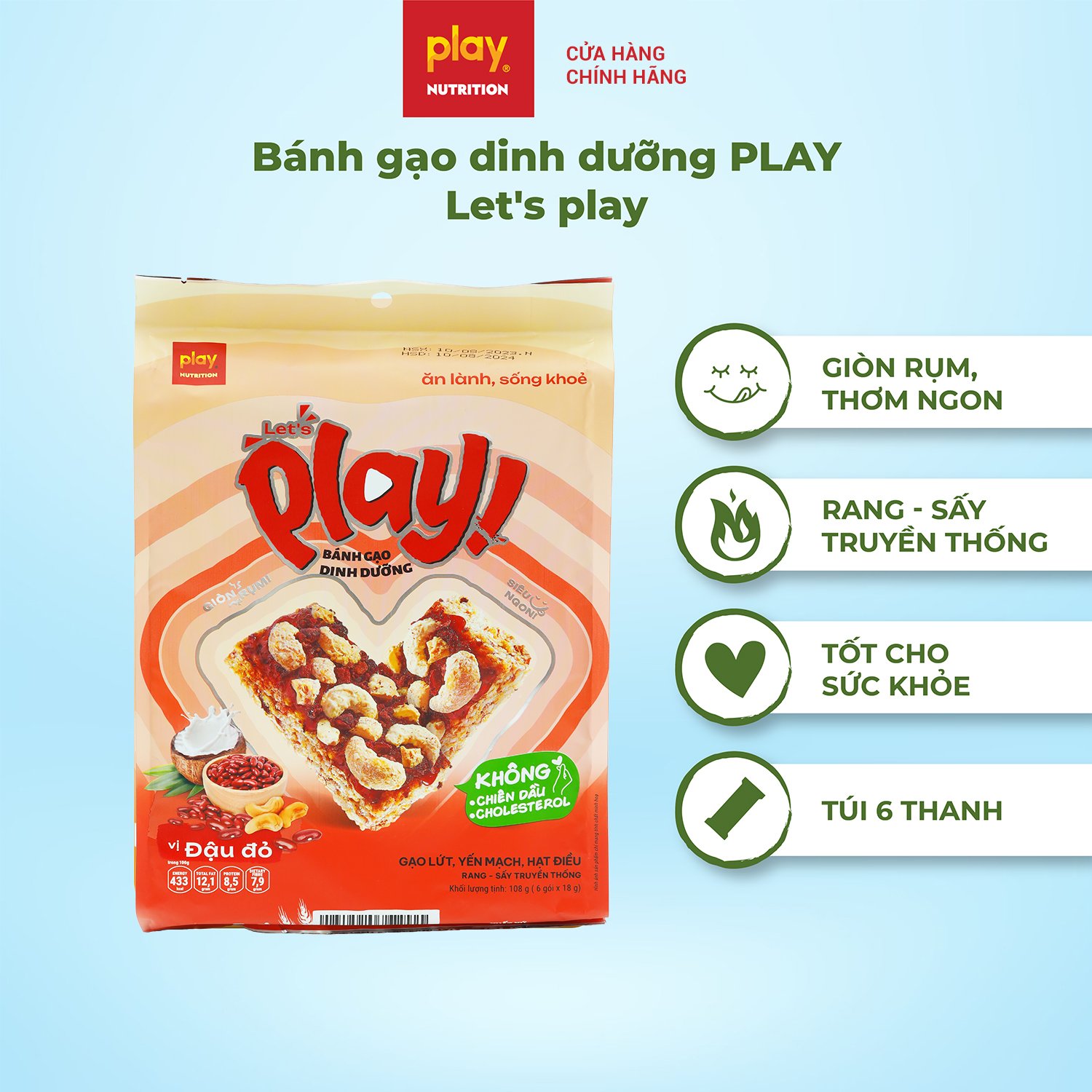 Bánh gạo dinh dưỡng PLAY Let’s play - Bánh gạo lứt ngũ cốc, bánh ăn vặt healthy - 1 túi