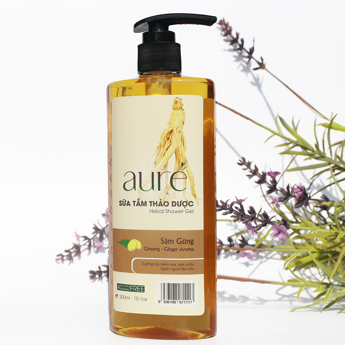 AURÉ, Sữa tắm thảo dược Nhân sâm Gừng, Herbal  Shower gel Ginseng Ginger Extra, Dưỡng da mềm mại, ngăn ngừa lão hóa