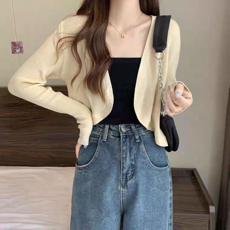 [L2M] Áo KHOÁC nhẹ nữ Cardigan len Quảng Châu PHONG CÁCH PHÁP croptop tay dài cực xinh dễ phối đồ