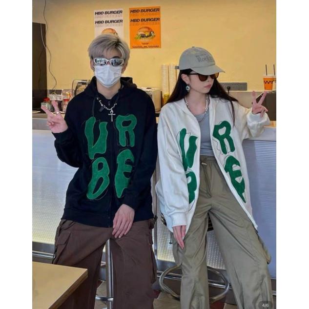 Áo khoác teen nón to chất nỉ ngoại cao cấp form rộng in chữ URBE, Áo hoodie unisex có dây kéo tay phồng,chống lạnh