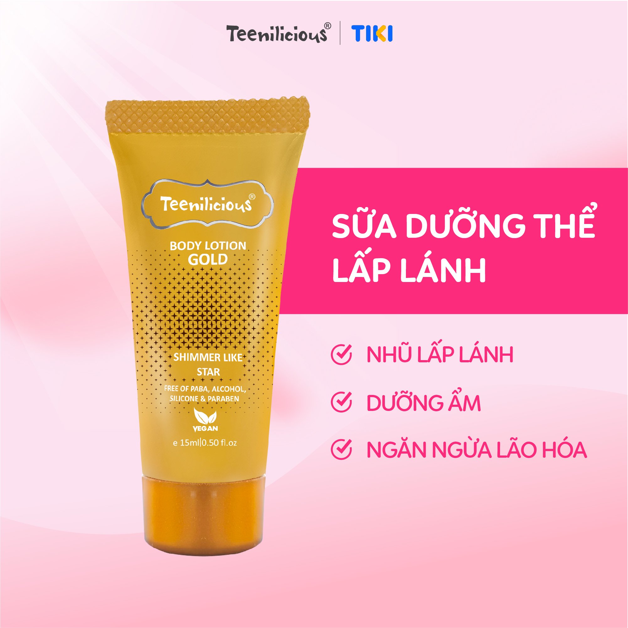 (Size Mini) Sữa Dưỡng Thể Teenilicious Body Lotion Gold Ánh Nhũ Lấp Lánh, Giúp Dưỡng Ẩm Mềm Mịn - 15ml
