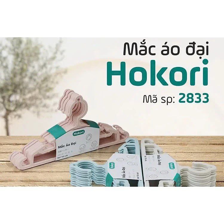 Combo Set 10 Móc Treo Quần Áo Đại HokoriL 2833, Mắc quần áo người lớn nhựa Việt Nhật cao cấp