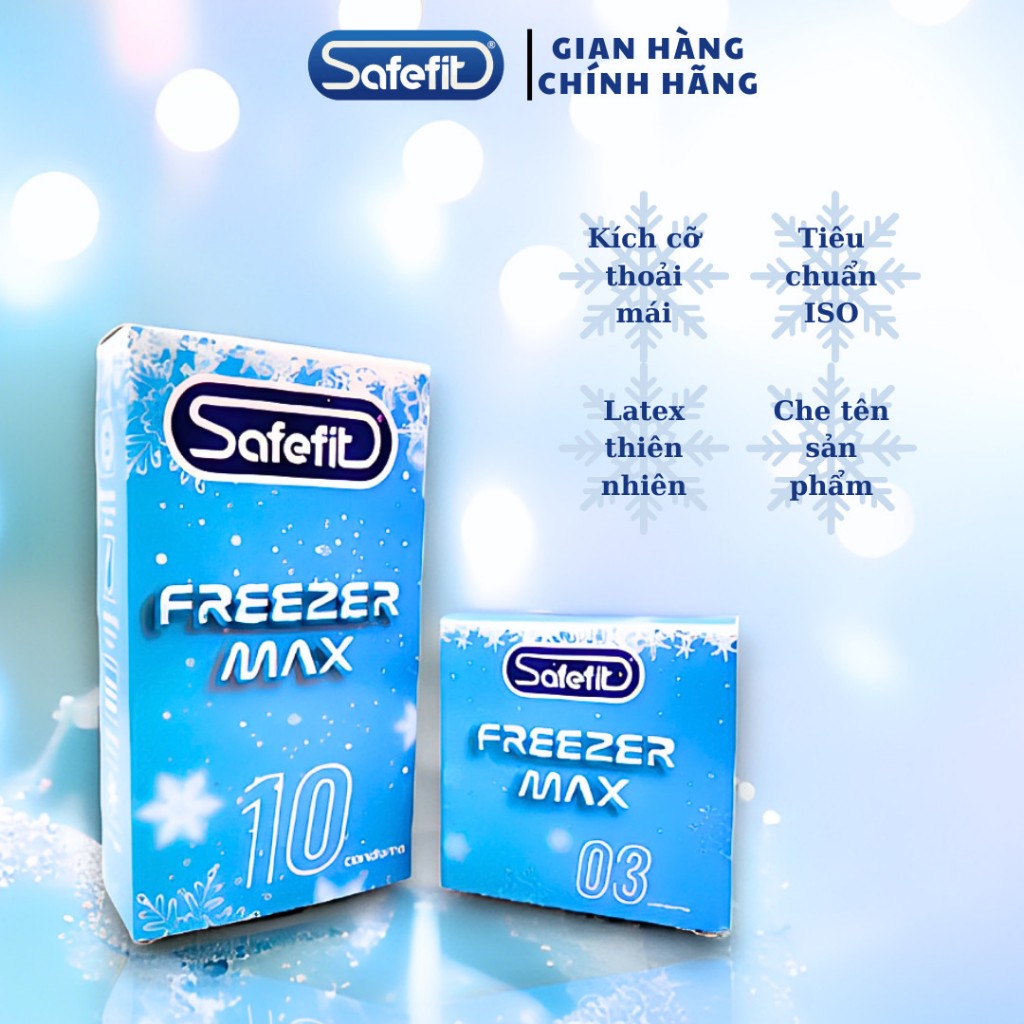 Bao cao su Safefit Freezer Max siêu mỏng bạc hà mát lạnh size nhỏ 49mm hộp 3 chiếc, 10 chiếc
