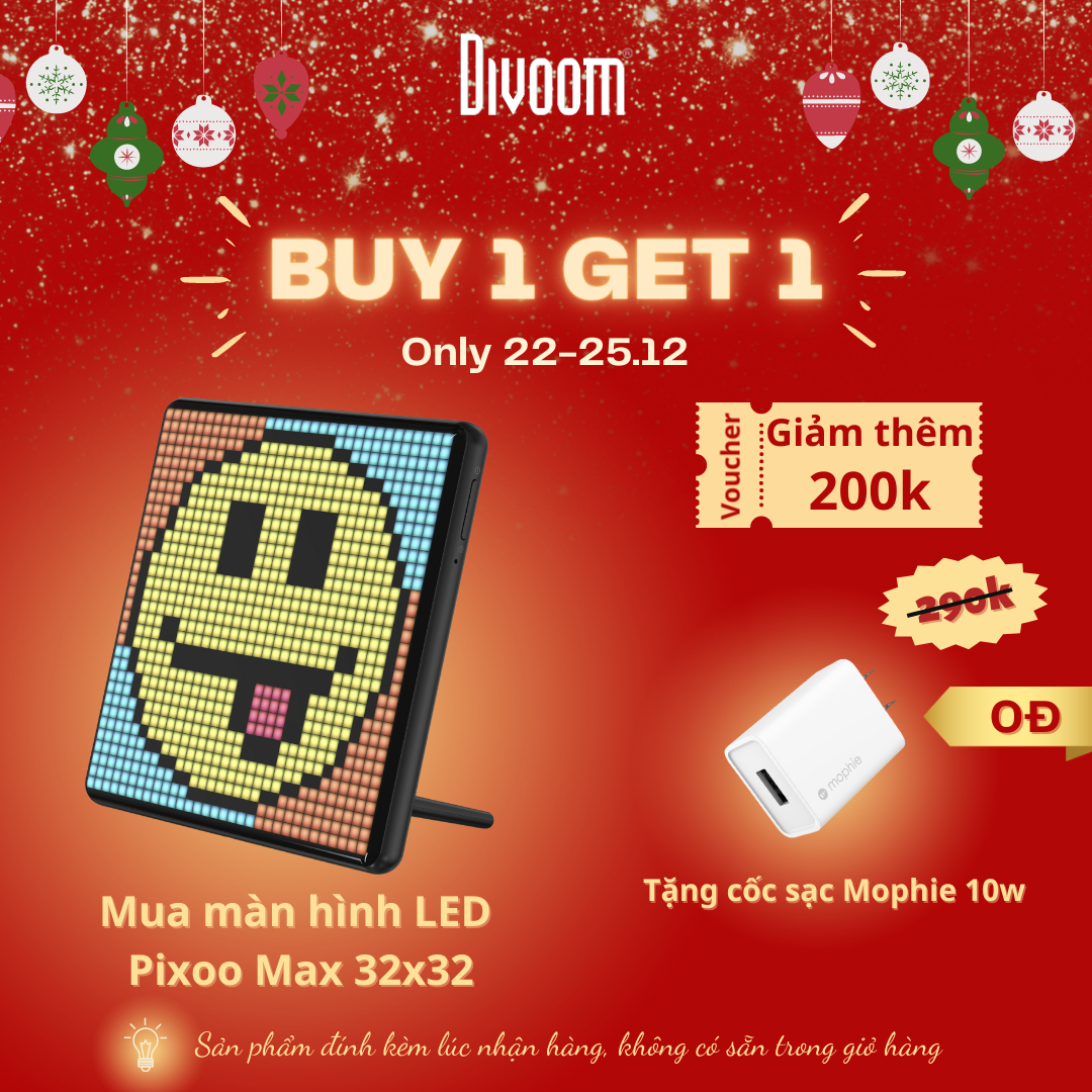 Màn hình LED Divoom Pixoo Max 32x32 pixel tích hợp App nhiều tính năng, có thể trang trí treo xe ô tô/ treo tường/ bàn/ cửa sổ