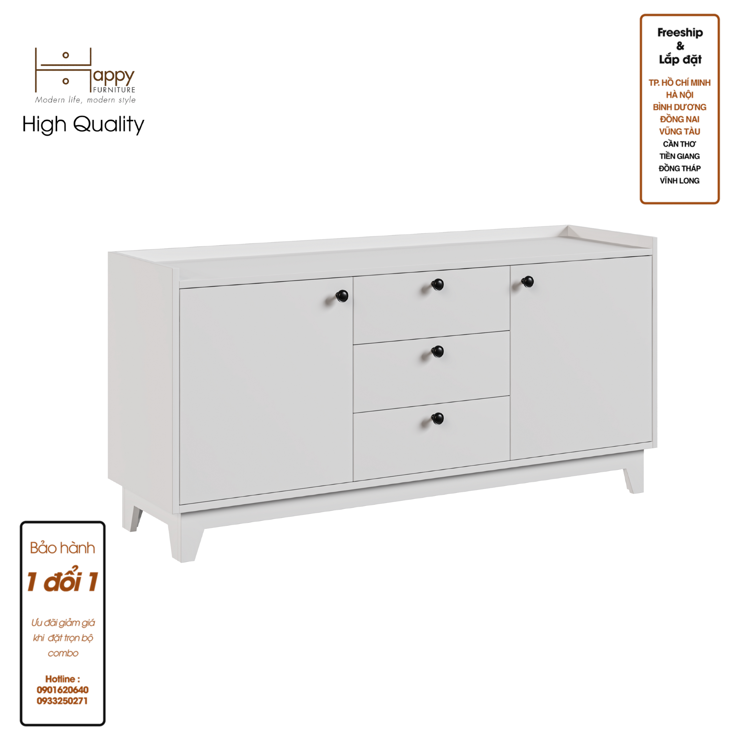 [Happy Home Furniture] KINA , Kệ ti vi 3 ngăn kéo - 2 cửa mở , 140cm x 40cm x 68cm ( DxRxC), KTV_011