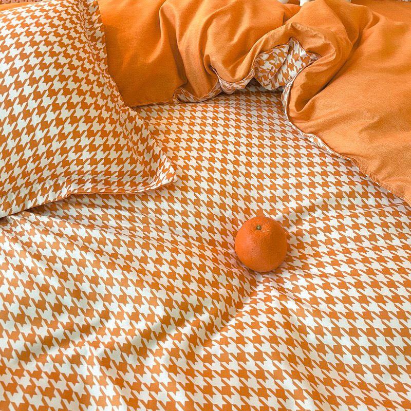 Bộ chăn ga gối Cotton poly M2T bedding, vỏ chăn mền, drap ga giường và 2 vỏ gối nằm, Pl roma cam