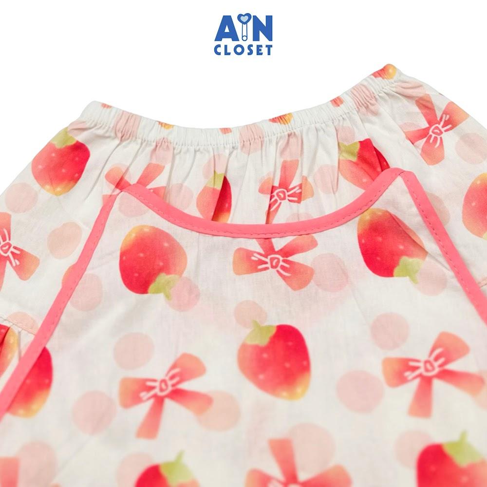 Bộ quần áo Ngắn bé gái hoạ tiết Dâu Nơ Hồng Cotton - AICDBGFS2UNR - AIN Closet