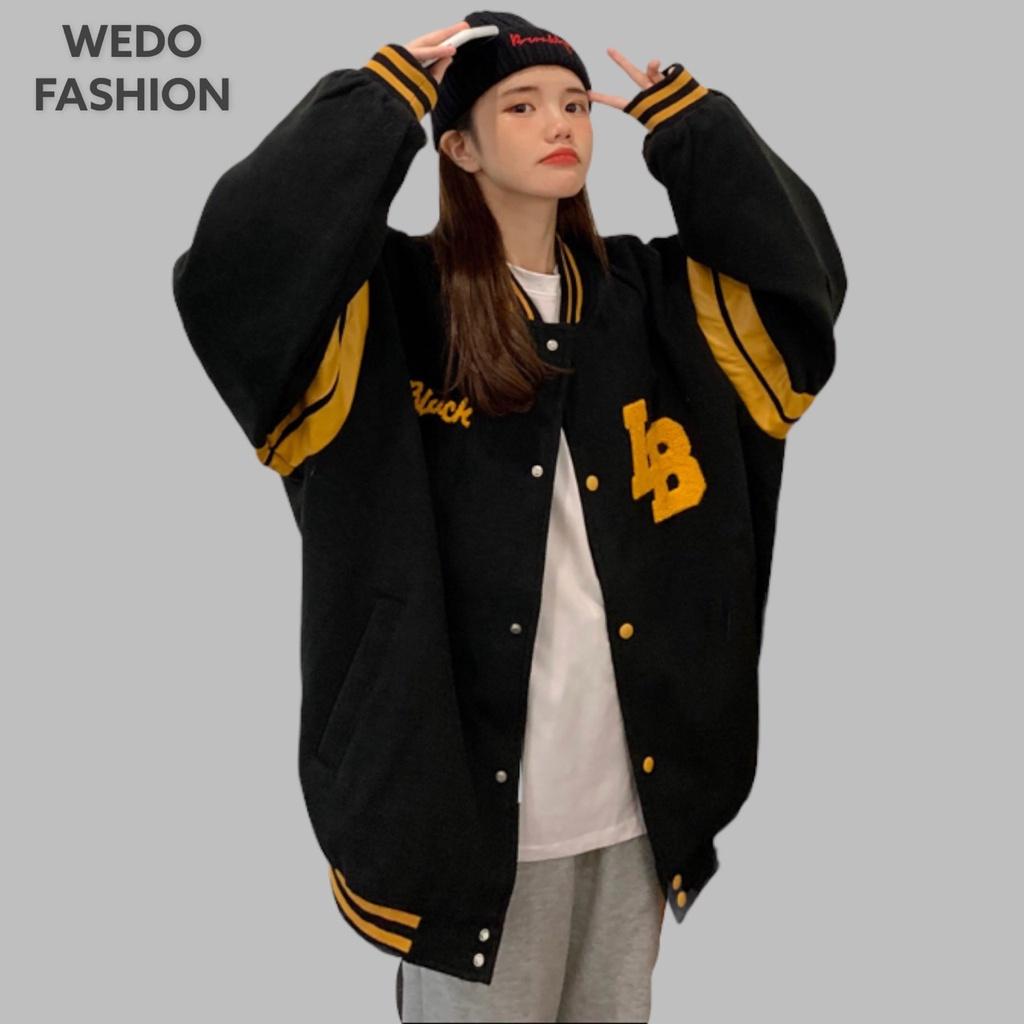 Áo khoác bomber nữ in logo Bluck LB, chất nỉ dày dặn form rộng cá tính