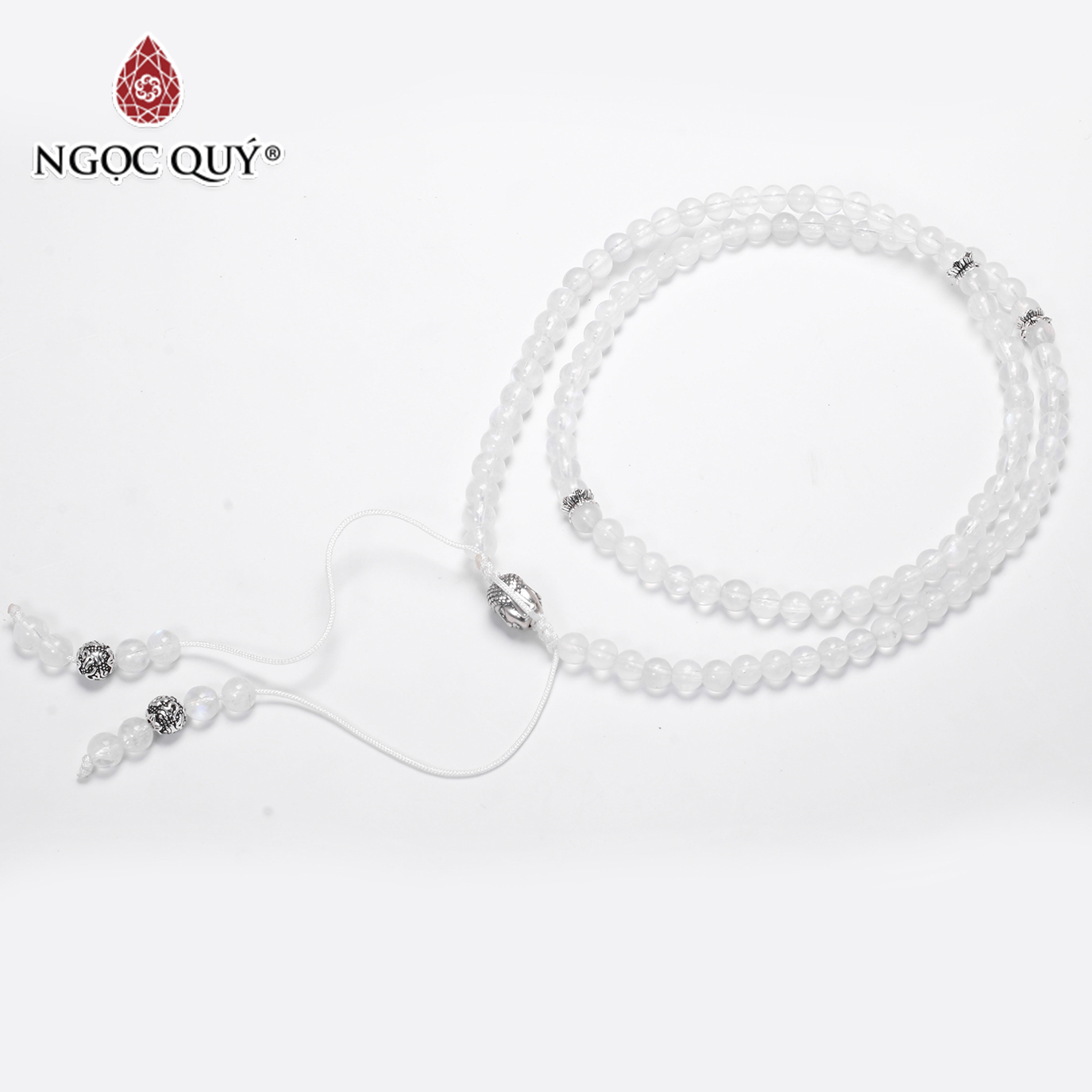 Chuỗi 108 hạt moonstone đá mặt trăng mệnh thủy, kim - Ngọc Quý Gemstones - 10mm