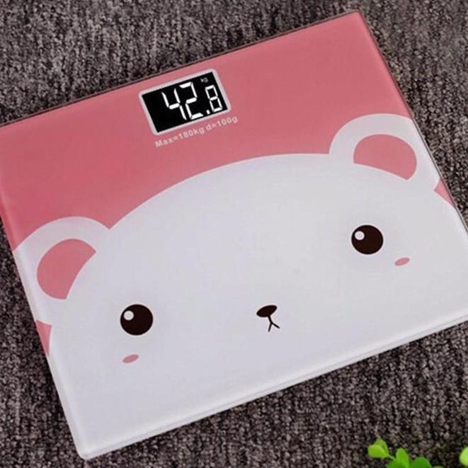 Cân sức khỏe điện tử mặt vuông kính cường lực họa tiết siêu cute