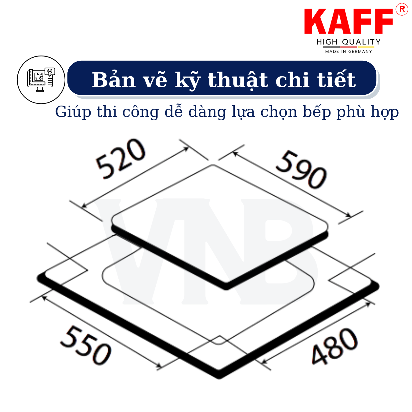 Bếp âm từ hồng ngoại 3 vùng nấu nhập khẩu Germany KAFF KF-S48QH - Hàng Chính Hãng