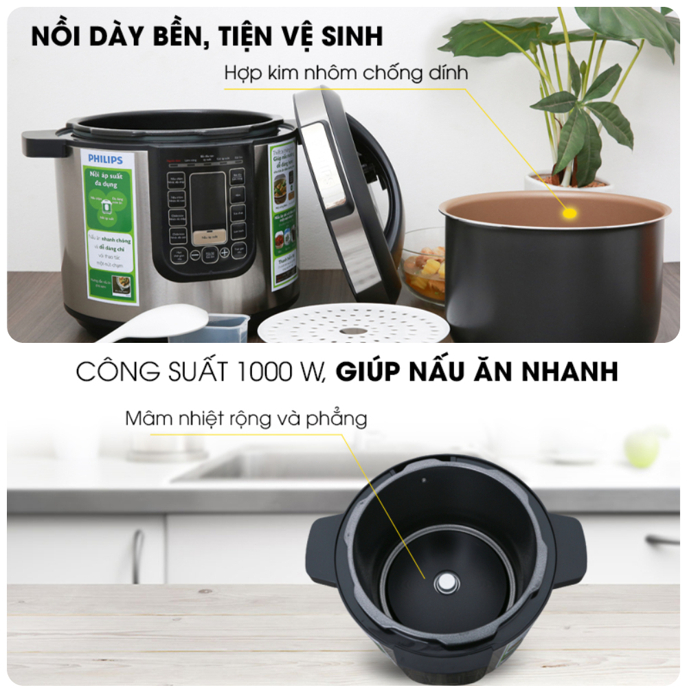 Nồi Áp Suất Điện Philips HD2137/65 - 6Lit/1090W - Hàng Chính Hãng