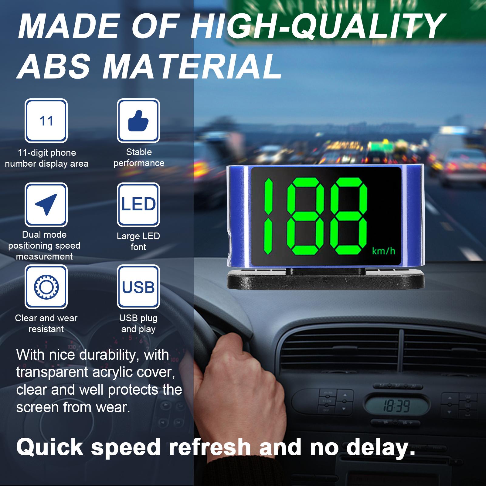 Car HUD Headup Display GPS Digital Speedometer with LED Large Font Display Phone Number Display Area for Car Truck SUV Motorcycle