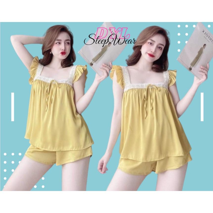 Đồ Bộ Sexy Nữ, Đồ Ngủ Mặc Nhà Hai Dây Quần Short Chất Lụa Latin Cao Cấp
