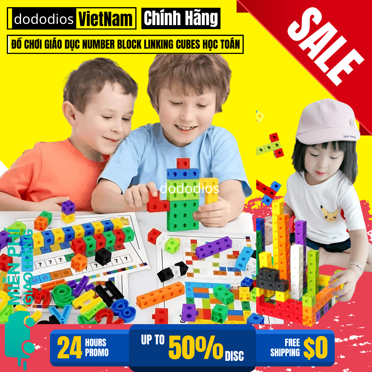 Đồ chơi giáo dục NUMBER BLOCK Linking Cubes học toán và xếp hình sáng tạo 100 khối NumberBlocks toán tư duy,tiếng anh