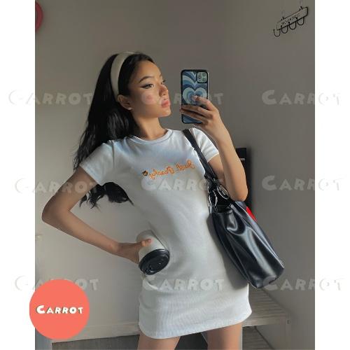 Đầm body ôm tay ngắn đen trắng thêu thun co giãn thiết kế carrotxinhdep