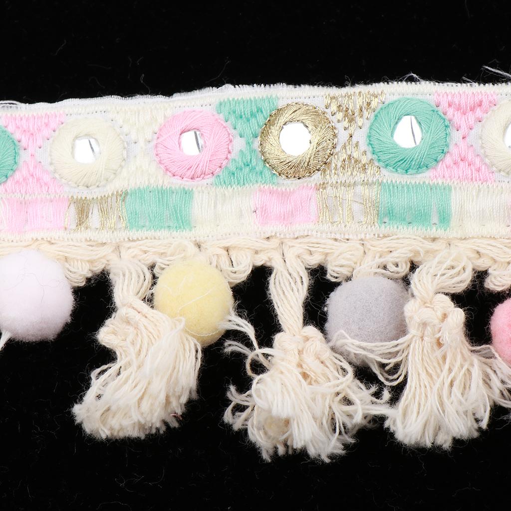 3 Thước Phong Cách Dân Tộc Bóng Viền Ren Dệt Hoa Ruy Băng Pompom Bóng Viền